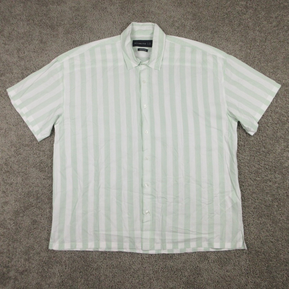 Abercrombie & Fitch Shirt Mens XL Mint Green Striped Short Sleeve Button Up